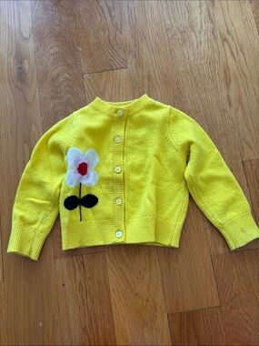Jacadi Yellow Flower-Applique Button Cardigan